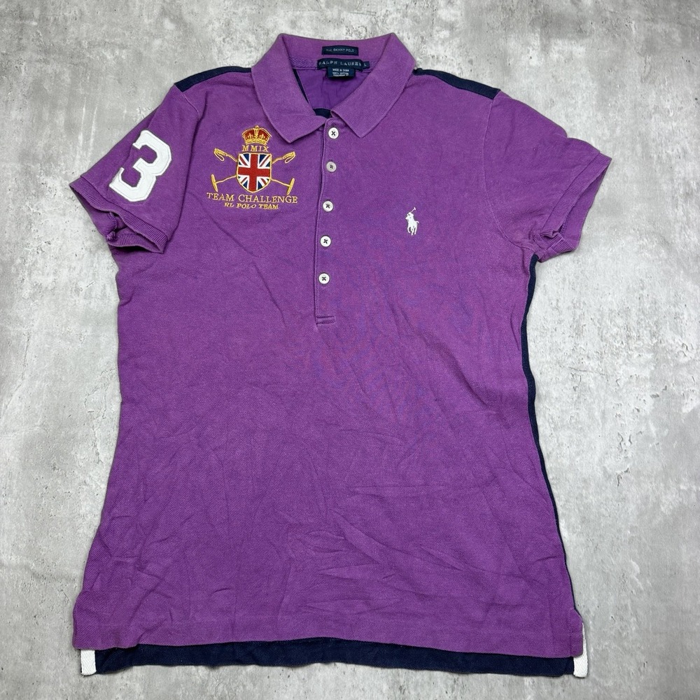 The Skinny Polo Ralph Lauren Rugby Shirt Women's Large Purple Equestrian #3